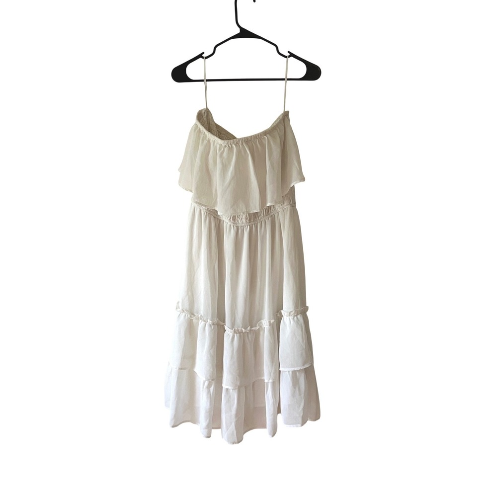 White Smocked Tiered Midi Dress Cottage Core Bridal Shower Graduation Large